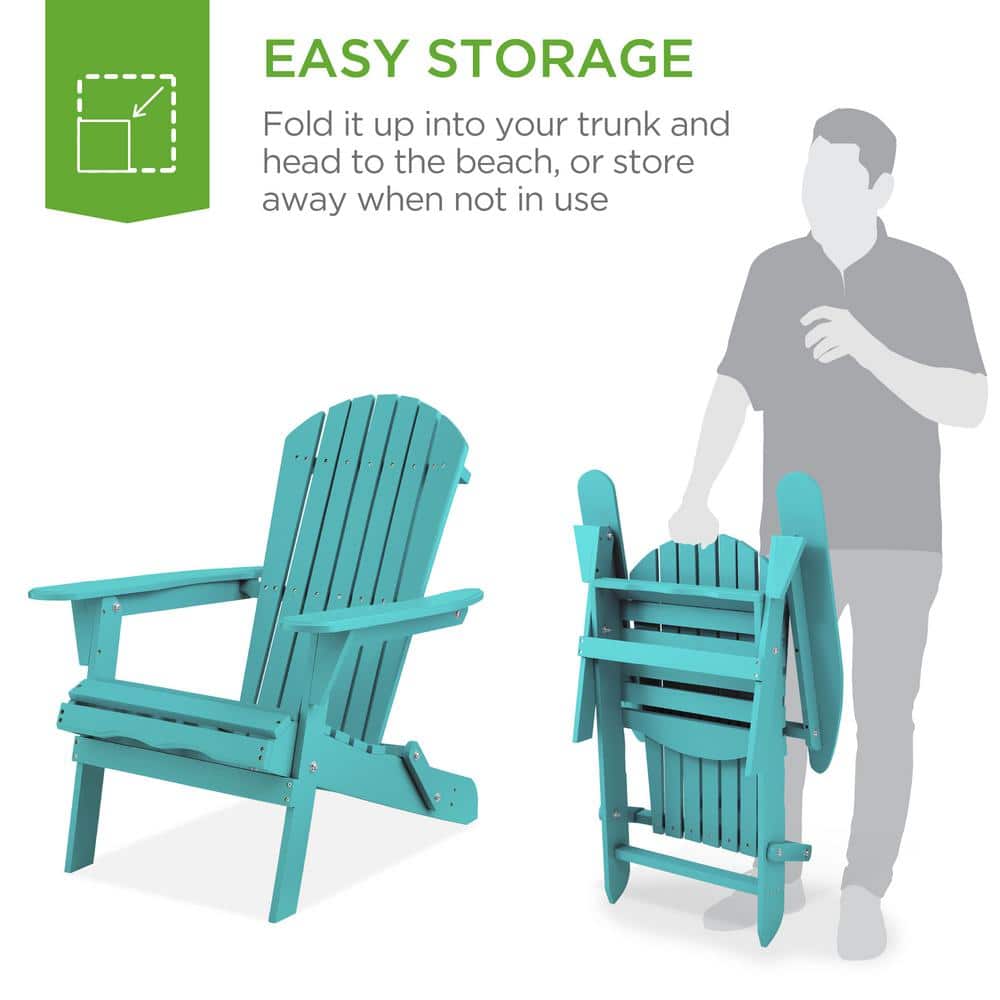 Turquoise Folding Hemlock Wood Adirondack Chair with Arms