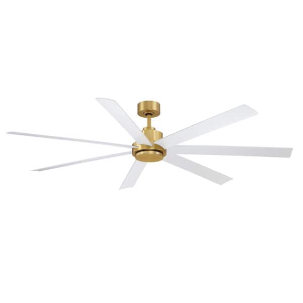 Pendry 72 in. Indoor/Outdoor Brushed Satin Brass Ceiling Fan with Matte White Blades