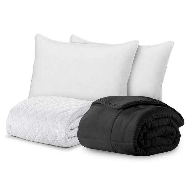 ELLA JAYNE Signature 4-Piece Black Solid Color Full Queen Size Microfiber Comforter Set
