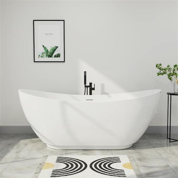 Mokleba Minimalist 62 in. Acrylic Freestanding Bathtub cUPC Certificated Slipper with Polished Chrome Drain Soaking Tub in White