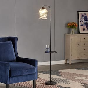 Oklahoma 65 in. Black Arched Floor Lamp with Crystal Shade