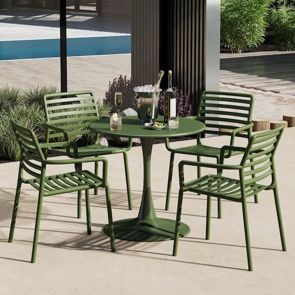Frond and Form Outdoor All Weather Olive Green Poly Plastic Stackable Armless Patio Dining Side Chair (Set of 4)
