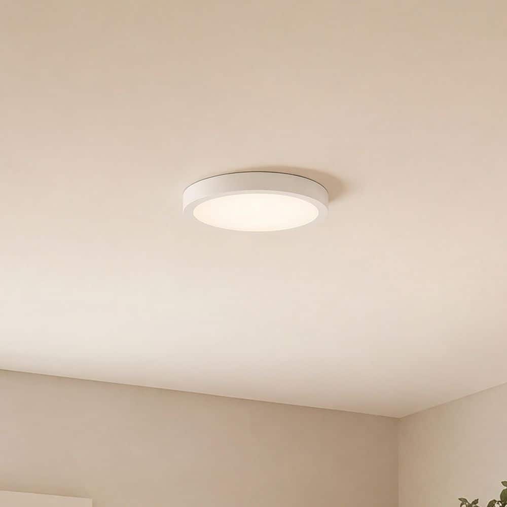 7 in. 15-Watt Modern White Integrated LED Flush Mount with Clear Shade