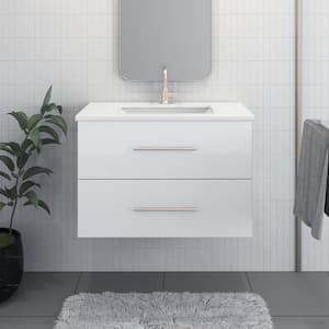 Napa 36 W x 22 D x 21-3/8 H Single Sink Bathroom Vanity Wall Mounted in Glossy White with White Quartz Countertop