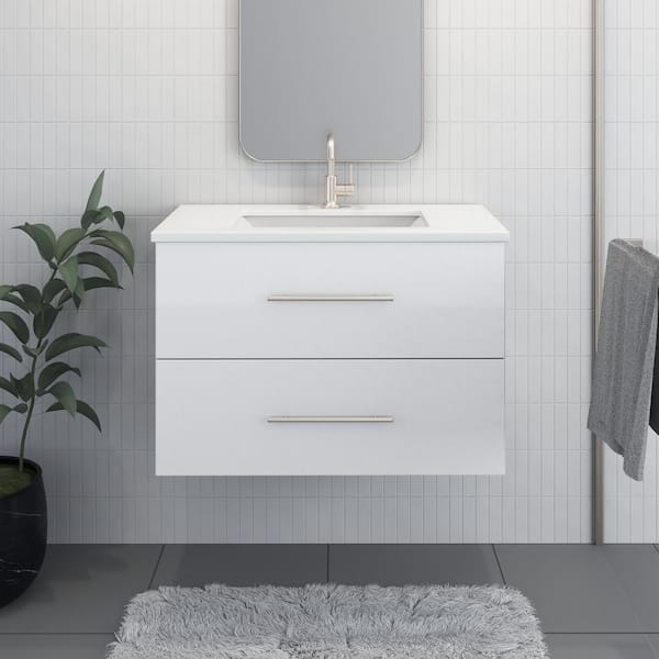 Napa 36 in. W x 22 in. D x 21-3/8 in. H Single Sink Bath VanityWall Mounted in Glossy White with White Quartz Countertop