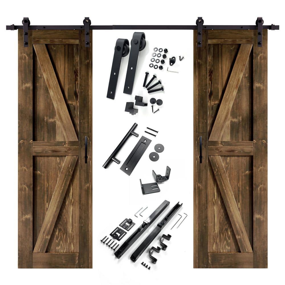 26 in. x 84 in. K-Frame Walnut Double Pine Wood Interior Sliding Barn Door with Hardware Kit Non-Bypass price history on PriceWatchPro