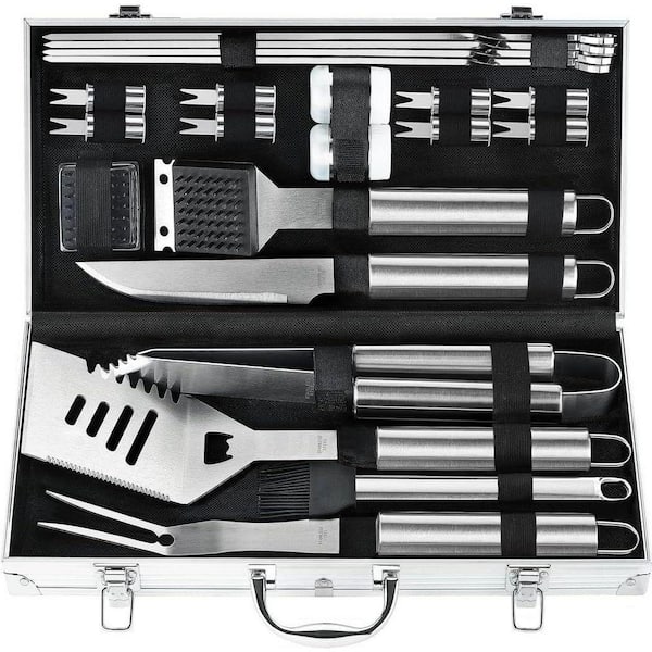 22Pieces Stainless Steel BBQ and Kitchen Grill Tools Set with Aluminum Storage Case in Silver