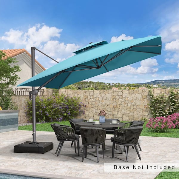 PURPLE LEAF 11 ft. Square Double Top Outdoor Aluminum 360° Rotation Cantilever Patio Umbrella in Turquoise Blue