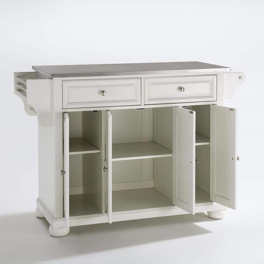 White and Silver Stainless Steel Top Kitchen Island