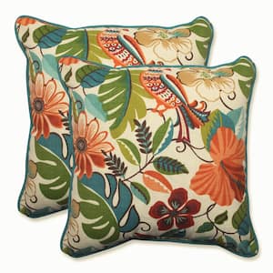 Floral Ivory Square Outdoor Square Throw Pillow 2-Pack