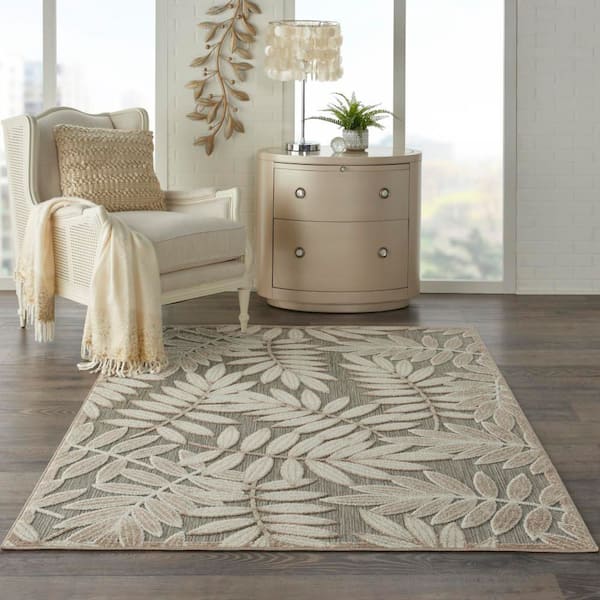 Aloha Natural 5 ft. x 8 ft. Floral Contemporary Indoor/Outdoor Patio Area Rug