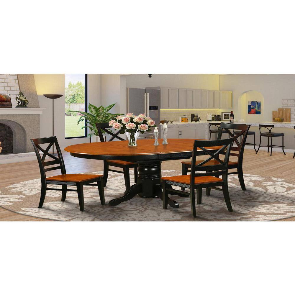 5-Piece Oval Black and Cherry Finish Solid Wood Top Dining table with 4 Chairs with Lattice Back
