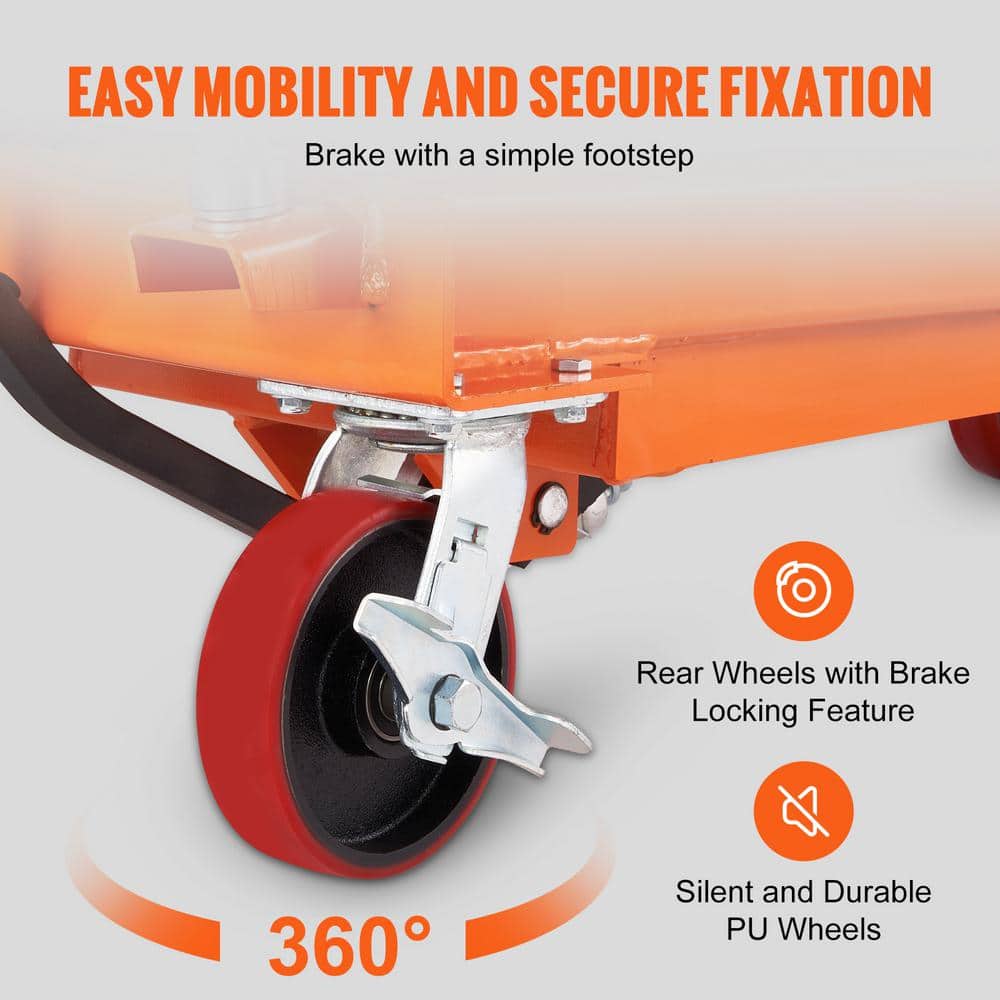 VEVOR Orange Hydraulic Lift Table Cart with Non-Slip Pad