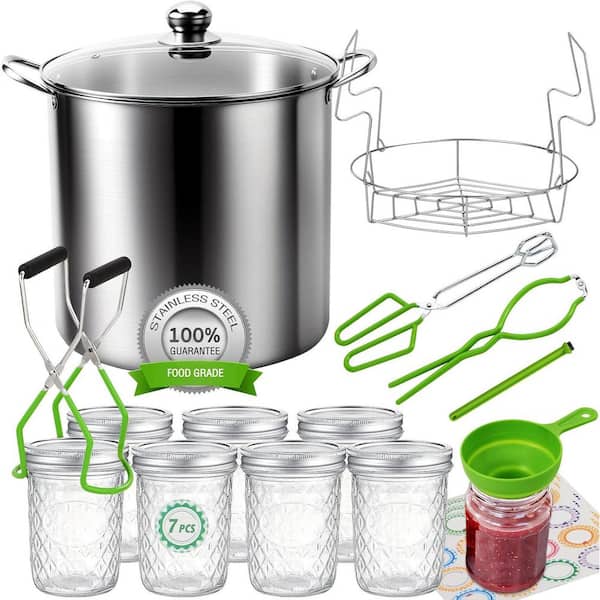 20 qt. Stainless Steel Stock Pot with Rack and Mason Jars Canning Supplies Starter Kit with Accessories, 1 Kit