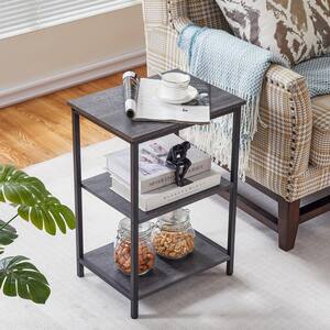 3-Tier Small Table, 11.8 in.W End table, Grey, 22.8 in. H Rectangle Wood Bookshelves with Metal Frame, Bedside Table