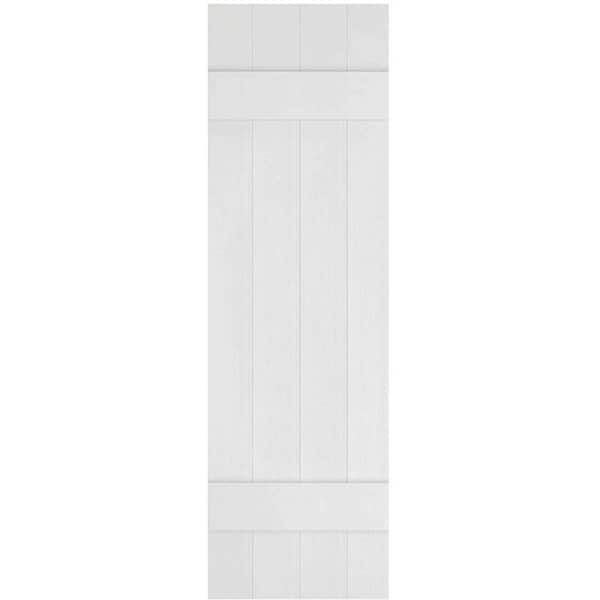 Ekena Millwork 14 in. x 39 in. Lifetime Vinyl Custom Four Board Joined Board and Batten Shutters Pair Paintable