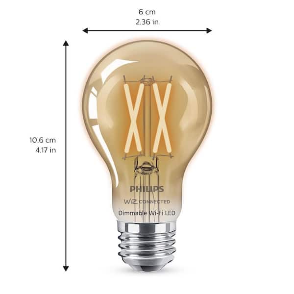 Philips 40-Watt Equivalent A19 LED Smart Wi-Fi Bulb Amber (2000K) by WiZ (1-Pack) 555524 - The Depot
