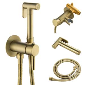 Single-Handle Bidet Faucet with Handle Warm Water Wall Mount Bidet Sprayer for Toilet with Rough-In Valve Brushed Gold