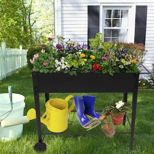 42.50 in. x 16.70 in. x 31.9 in. Black Mobile Metal Raised Garden Bed Cart with Wheels