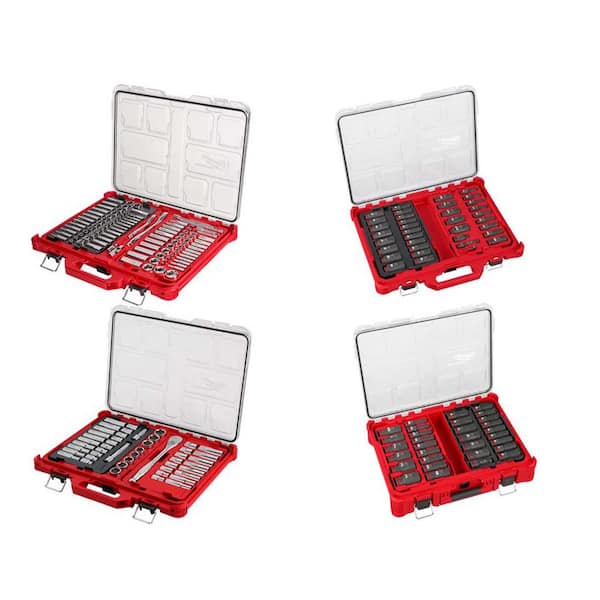 Milwaukee PACKOUT 1/4 and 3/8 in. drive Metric and SAE 106 Piece Mechanics  Ratchet and Socket Set 90 