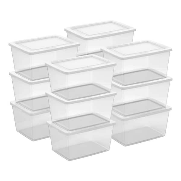 58 qt. Storage Boxes, Clear Plastic Containers w/ Lid, Set of 12, White