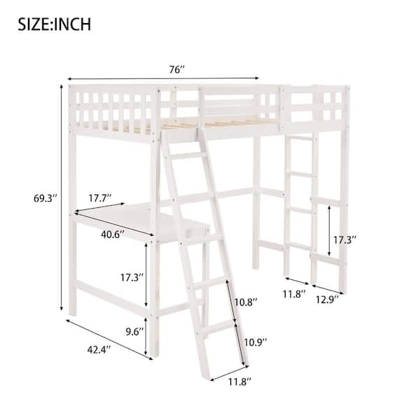 Qualfurn White Wooden Twin Size Loft Bed With Desk And Two Ladders Bwm0002k The Home Depot