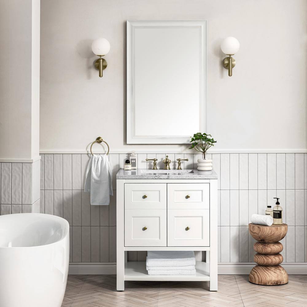 Bright White Solid Wood Transitional Single Vanity Base
