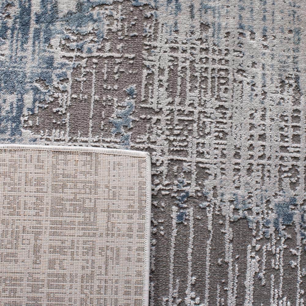 Gray and Blue Abstract Washable Rectangular Area Rug