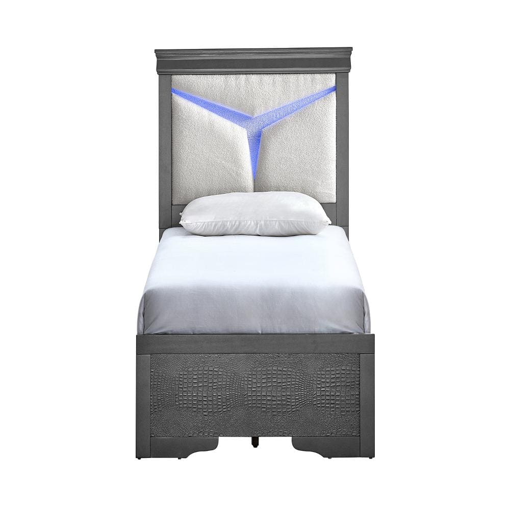 Lorana Gunmetal Gray Wood Frame Twin Platform Bed with LED Lighted Headboard price history on PriceWatchPro