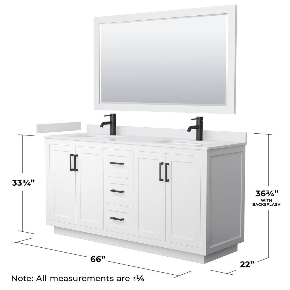 Miranda 66" White Double Vanity with Marble Top and Matte Black Trim