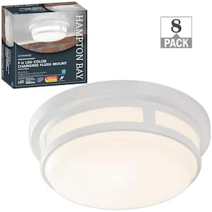 9 in. Round White Indoor Outdoor LED Flush Mount Ceiling Light Adjustable CCT 600 Lumens Wet Rated (8-Pack)