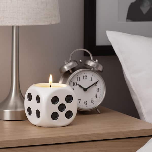 4 in. White/Black Ceramic Tobacco Dice Candle 9 oz.