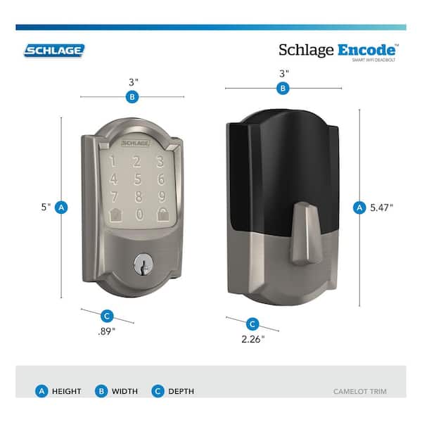 Camelot Satin Nickel Encode Smart Wi-Fi Deadbolt with Alarm and Camelot Handle Set with Accent Lever with Camelot Trim