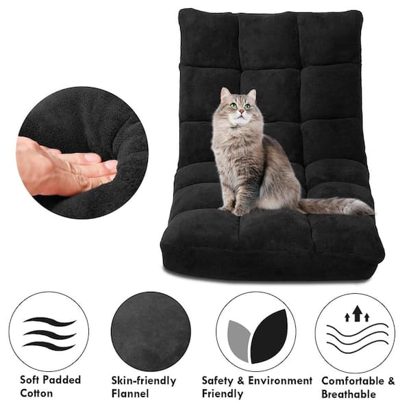 Black Adjustable Floor Chair Folding Lazy Gaming Sofa Chair Black Adjustable Floor Chair Folding Lazy Gaming Sofa Chair
