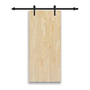 Japanese 30 in. x 84 in. Pre Assemble Natural Wood Unfinished Interior Sliding Barn Door with Hardware Kit
