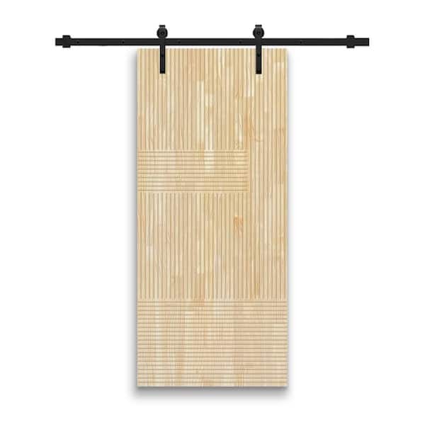 CALHOME Japanese 42 in. x 84 in. Pre Assemble Natural Wood Unfinished Interior Sliding Barn Door with Hardware Kit