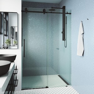 Elan Cass Aerodynamic 68 to 72 in. W x 76 in. H Sliding Frameless Shower Door in Matte Black with 3/8 Clear Glass