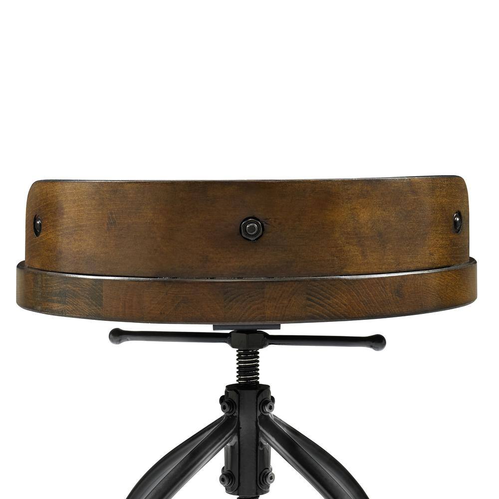 Edison Industrial Black Metal and Medium Wood Swivel Bar Stool