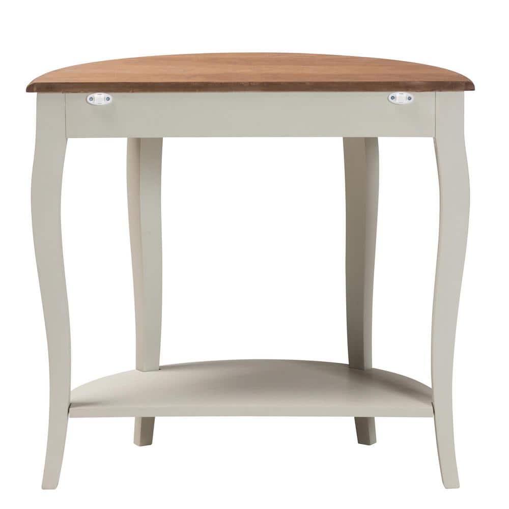 Cordelia 32" White and Natural Wood Demilune Console Table with Storage