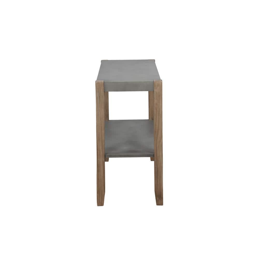 Rustic Industrial 40" Wood & Faux Concrete Console with Storage Shelf