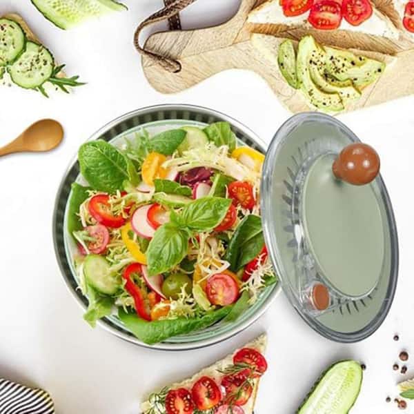 Salad Spinner with 5 Blades Slicer Lettuce Washer Dryer Vegetable Fruit Chopper Bowl Egg Yolk Strainer 5.3 qt.