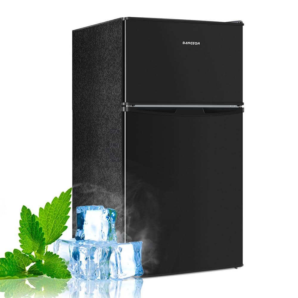 JEREMY CASS 19.68 in. 3.2 cu.ft. 2 Door Mini Refrigerator in Black with Freezer, Reversible Door