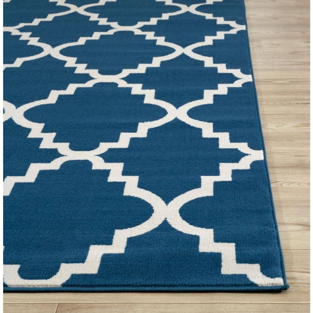 Distressed Blue and Gray Square Abstract Synthetic Area Rug