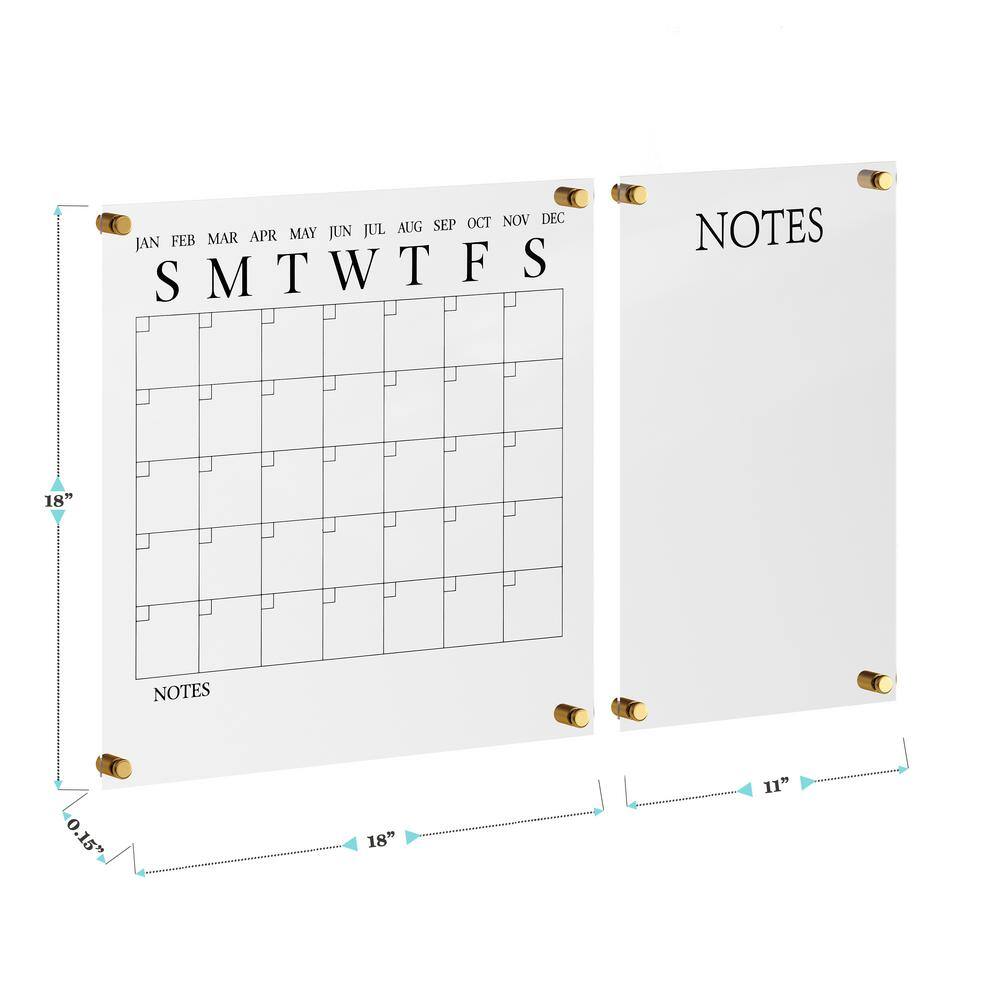Clear Acrylic Wall Calendar and Notes Board Set with Marker