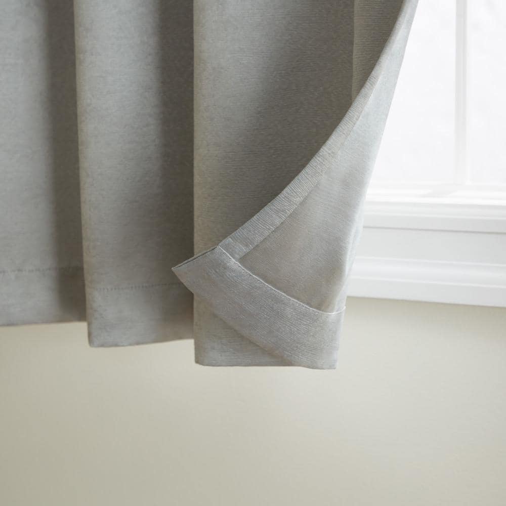Silver Textured Sateen Room Darkening Grommet Curtains, 108"x52" Set of 2