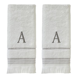 Casual Monogram Letter A Hand Towel 2 piece set, white, cotton