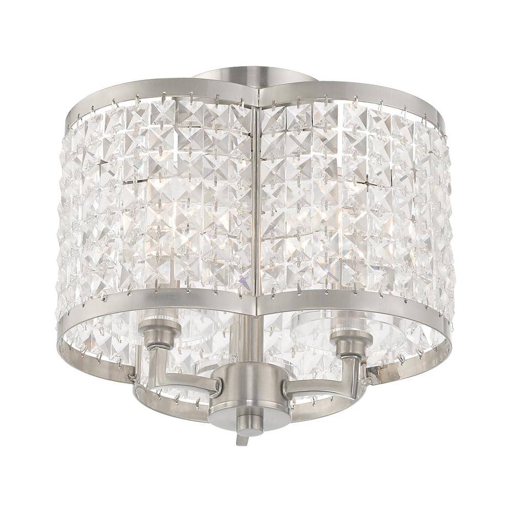 Grammercy Brushed Nickel 3-Light Crystal Drum Flush Mount