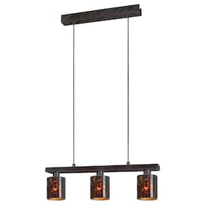 Troya 3-Light Antique Brown Hanging Island Light with Mosaic Glass Shade