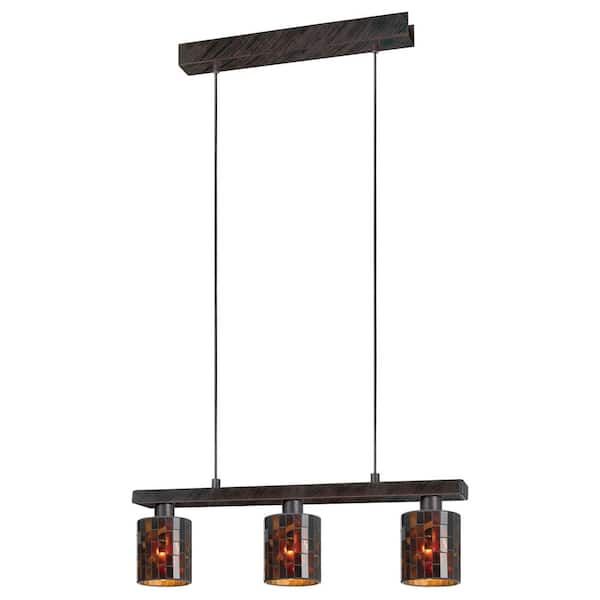 Eglo Troya 3-Light Antique Brown Hanging Island Light with Mosaic Glass Shade