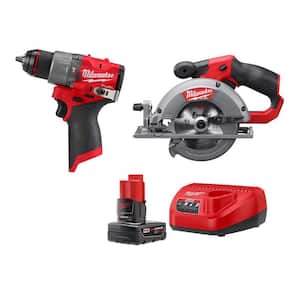 M12 FUEL 12V Lithium-Ion Brushless Cordless 1/2 in. Hammer Drill & M12 FUEL 5-3/8 in. Circular Saw w/Battery & Charger